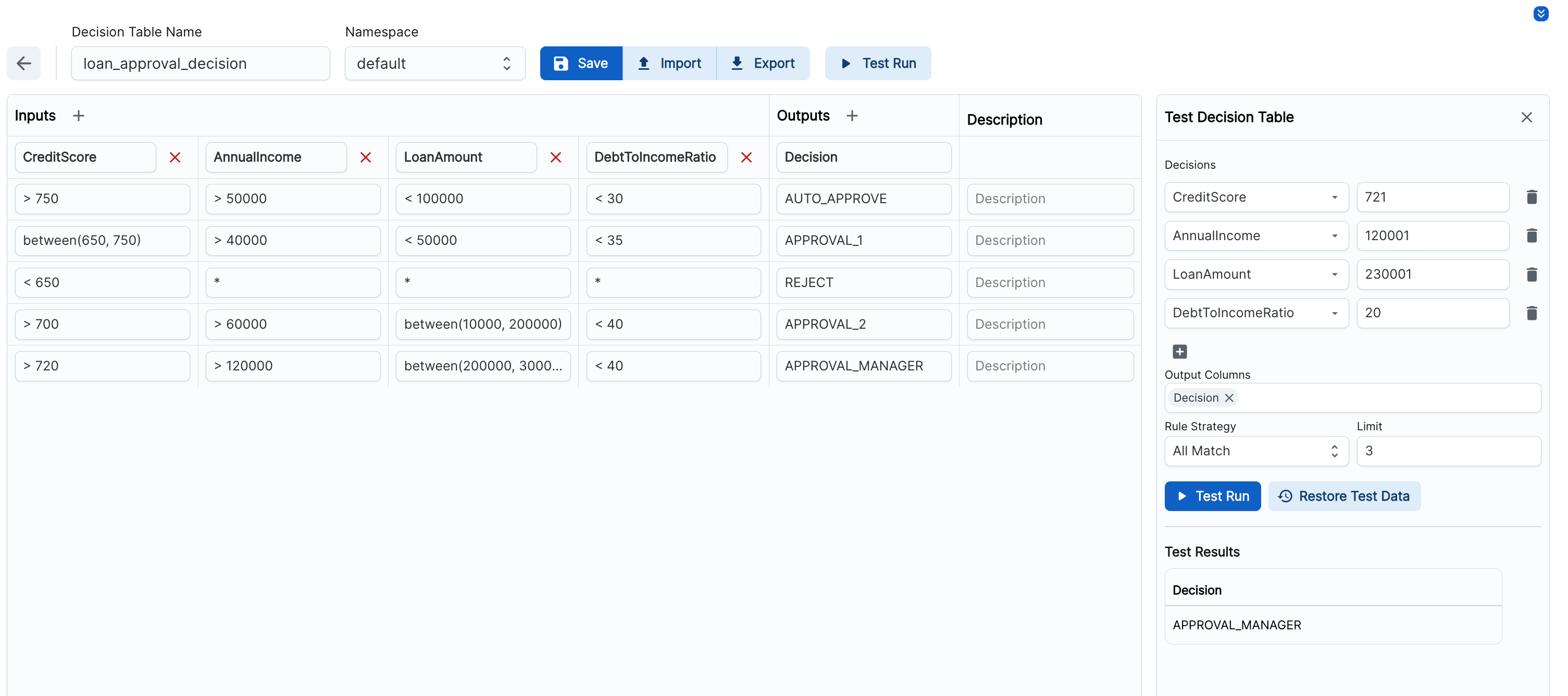 Decision Table Creation Interface