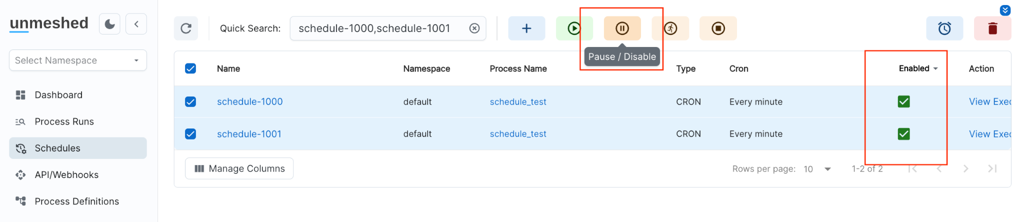 Pause Schedule Action